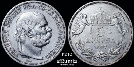 HUNGARY, Franz Joseph I, 5 Korona 1907, VF+