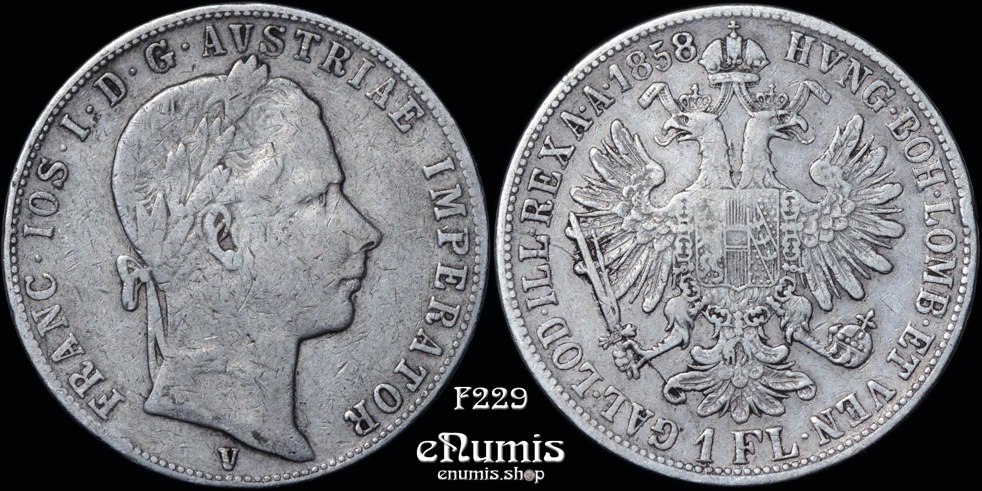 AUSTRIA, Franz Joseph I, 1 Florin Gulden 1858 V, Venice, scarce, aVF