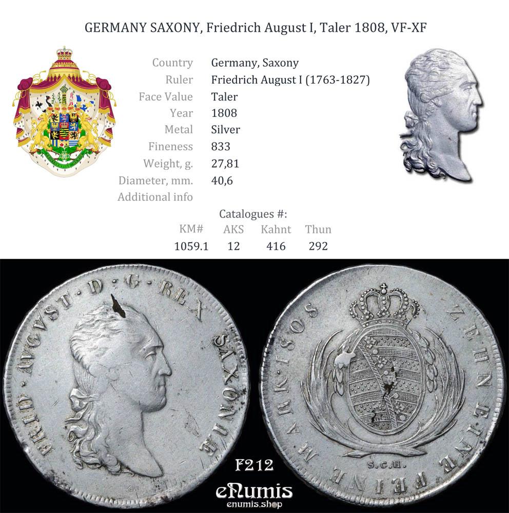 GERMANY SAXONY, Friedrich August I, Taler 1808, VF-XF
