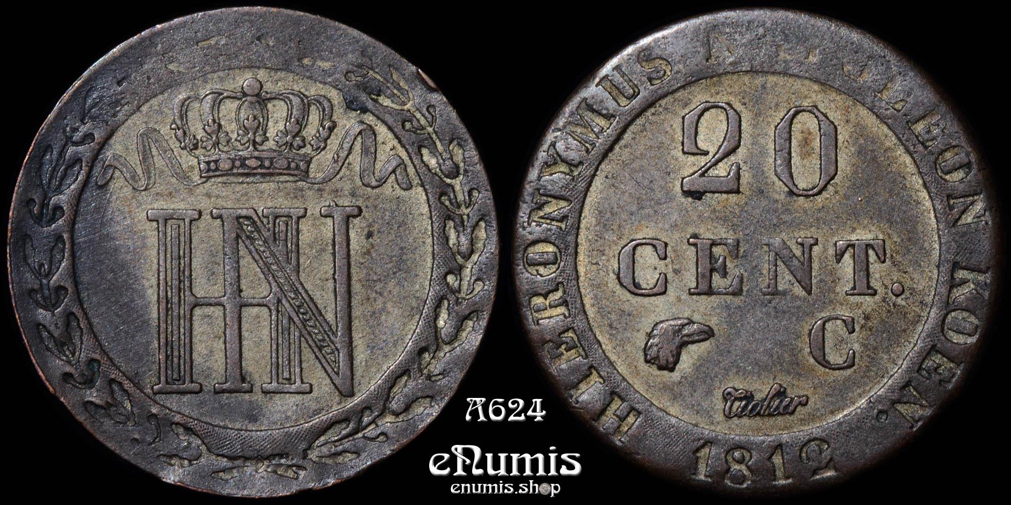 Germany, Westphalia, Jerome Napoleon, 20 Centimes 1812, XF