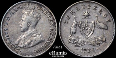 AUSTRALIA, George V, 3 Pence 1924, 3D, XF+