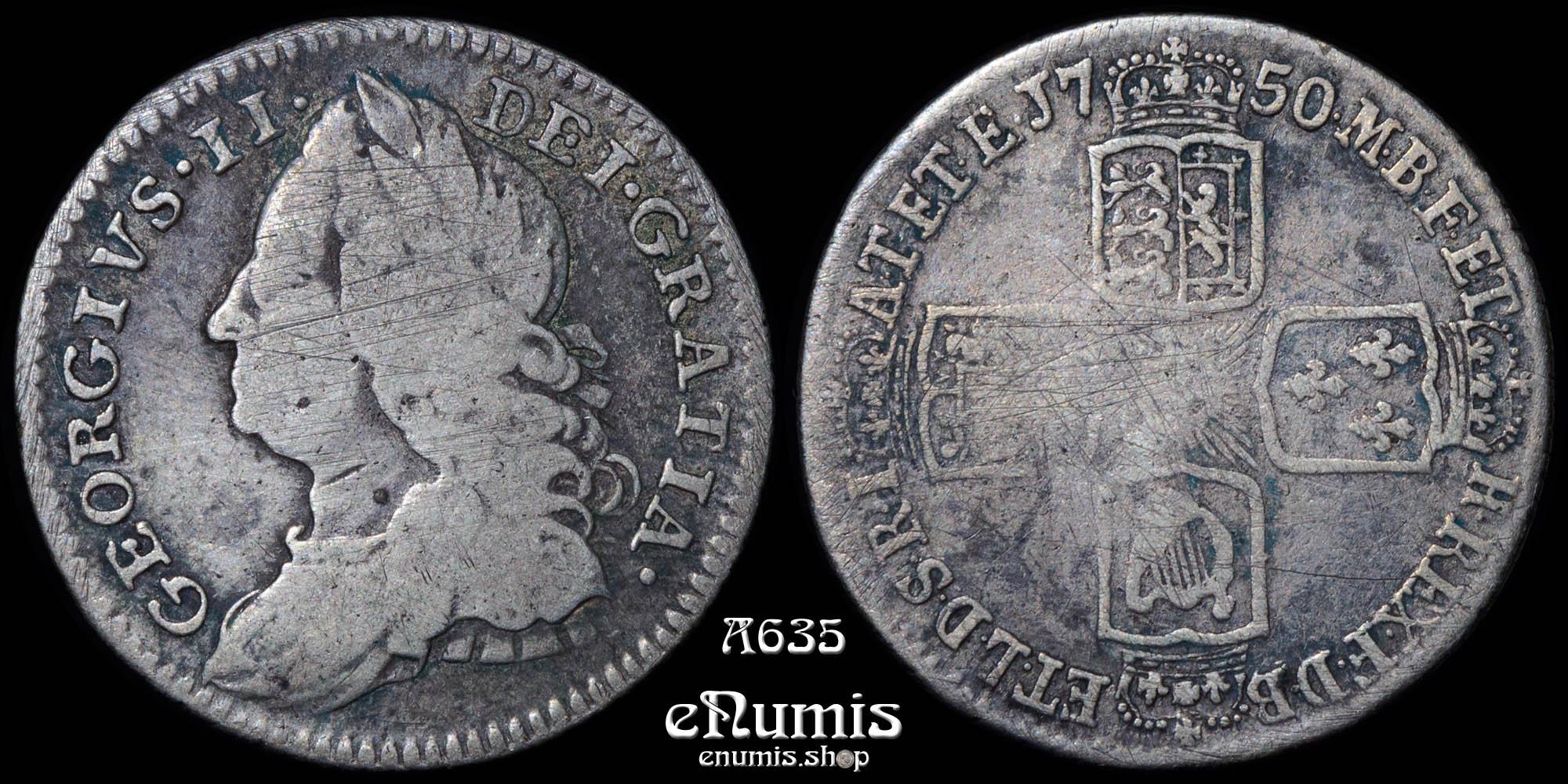 Great Britain, George II, Sixpence 1750, Scarce, Fine