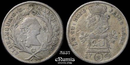 GERMANY Brandenburg Ansbach, Alexander, 20 Kreuzer 1764, VF