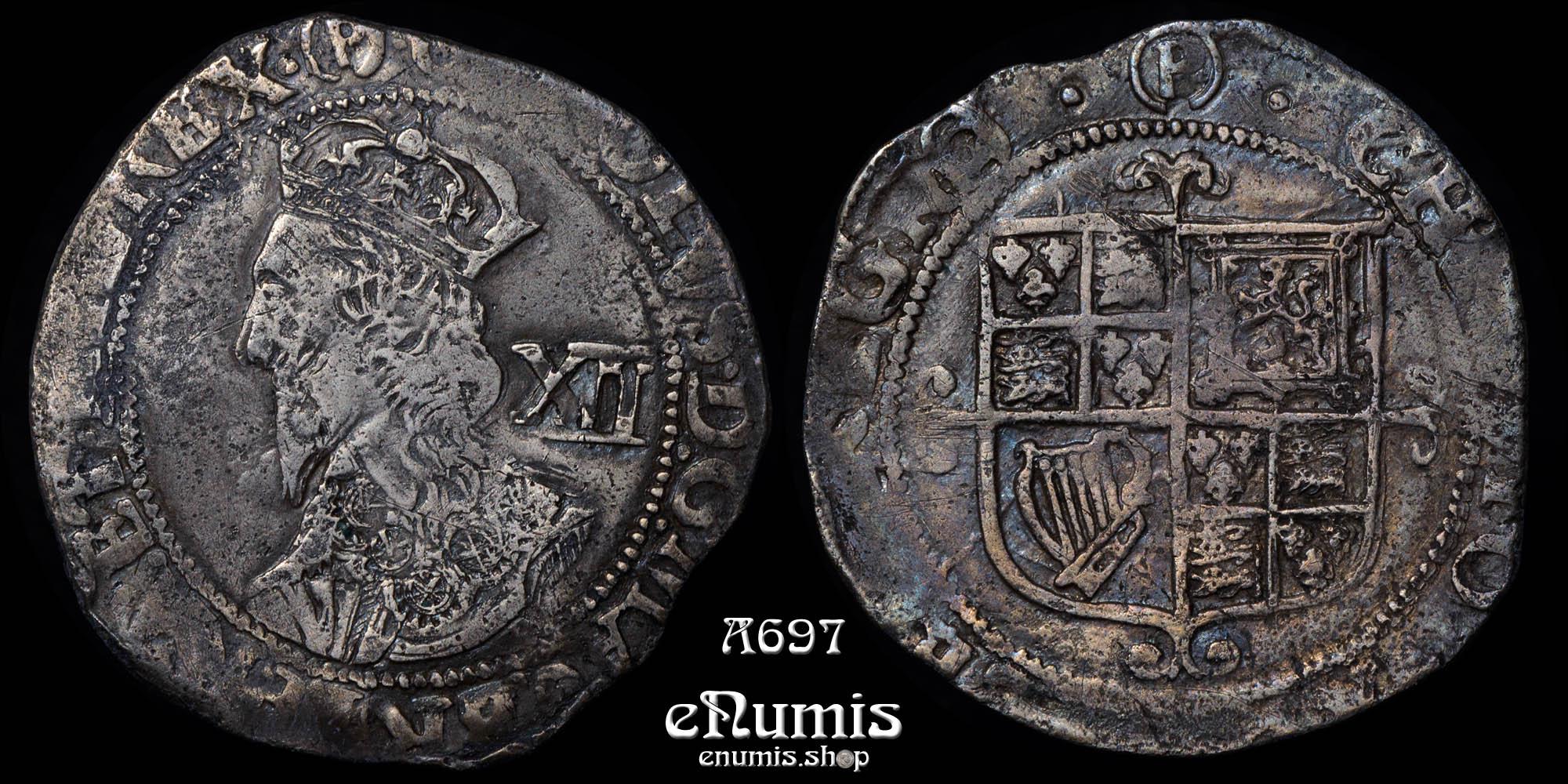 Great Britain, Charles I, Shilling 1643-1644, Tower mint, type 4.4, mm. (P), VF+