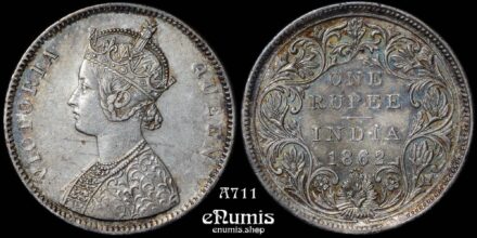 INDIA, Victoria, Rupee 1862, 4 dots, toned, XF/XF+