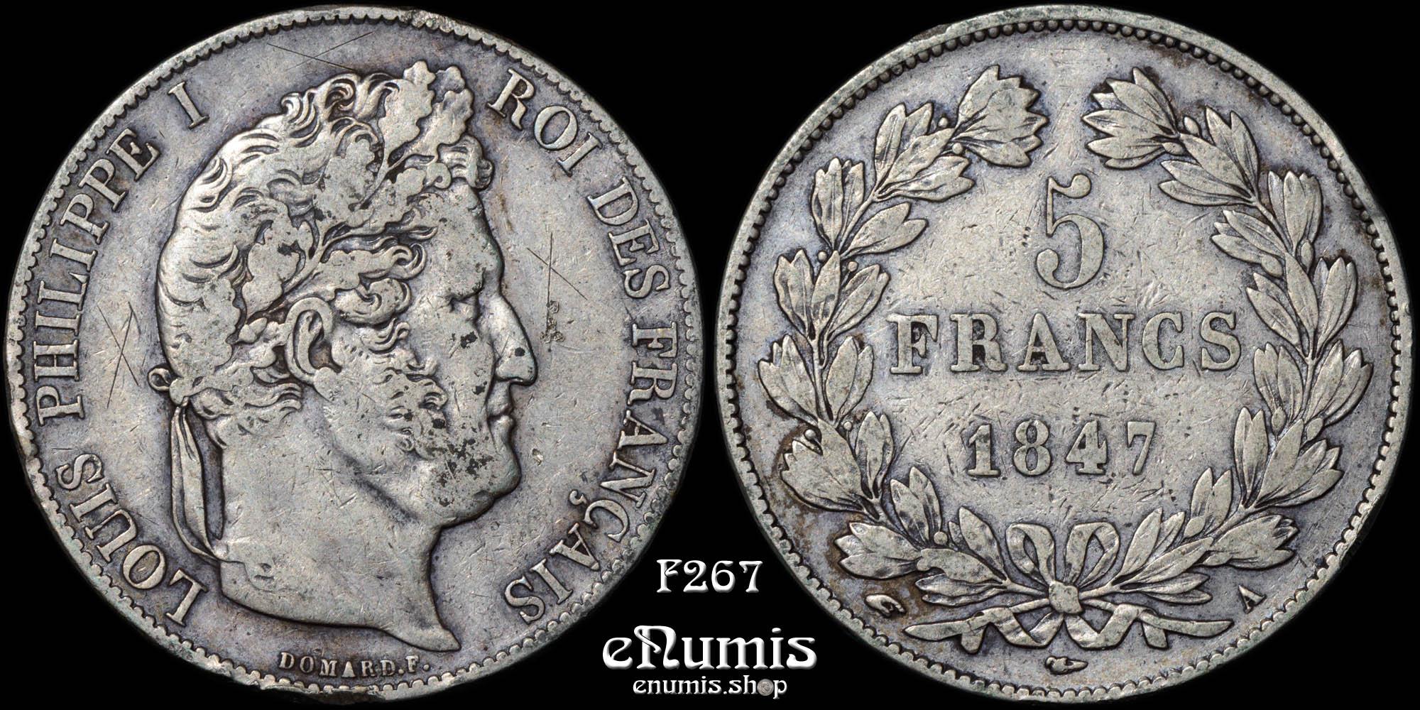 FRANCE, Louis Philippe, 5 Francs 1847 A, Paris, VF FRANCE, Louis Philippe, 5 Francs 1847 A, Paris, VF