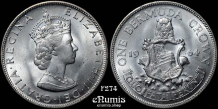 BERMUDA, Elizabeth II, Crown 1964, silver, UNC