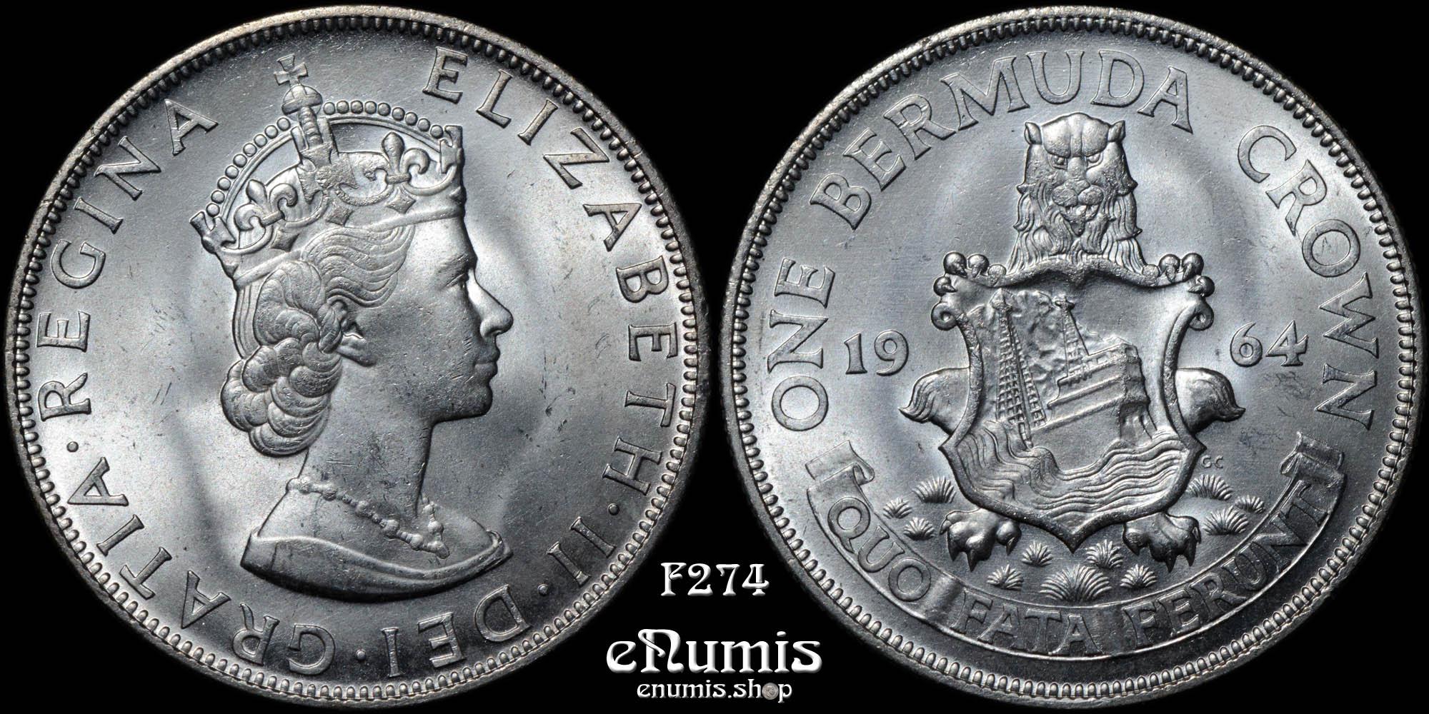 BERMUDA, Elizabeth II, Crown 1964, silver, UNC