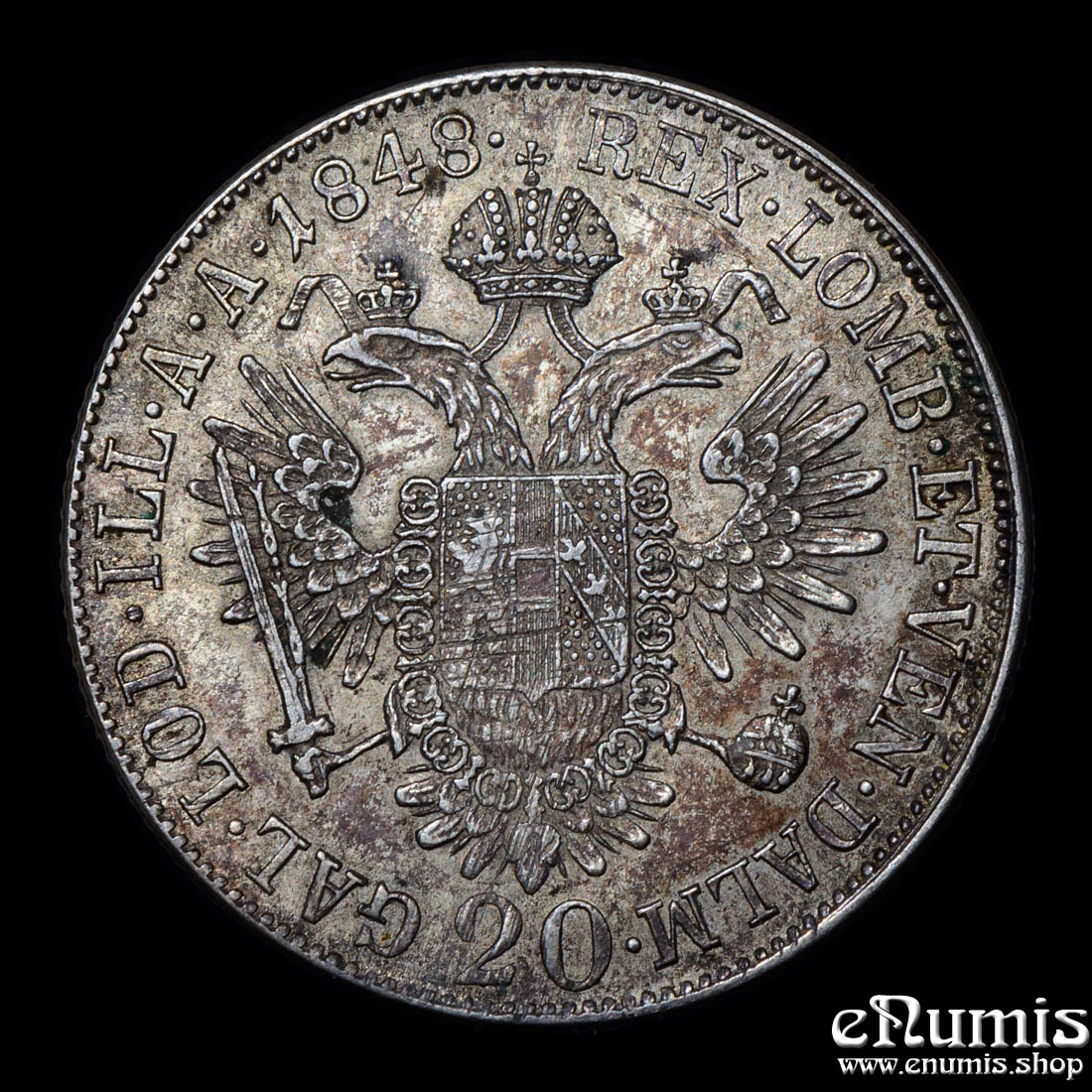 AUSTRIA, Ferdinand I, 20 Kreuzer 1848 A, XF-UNC