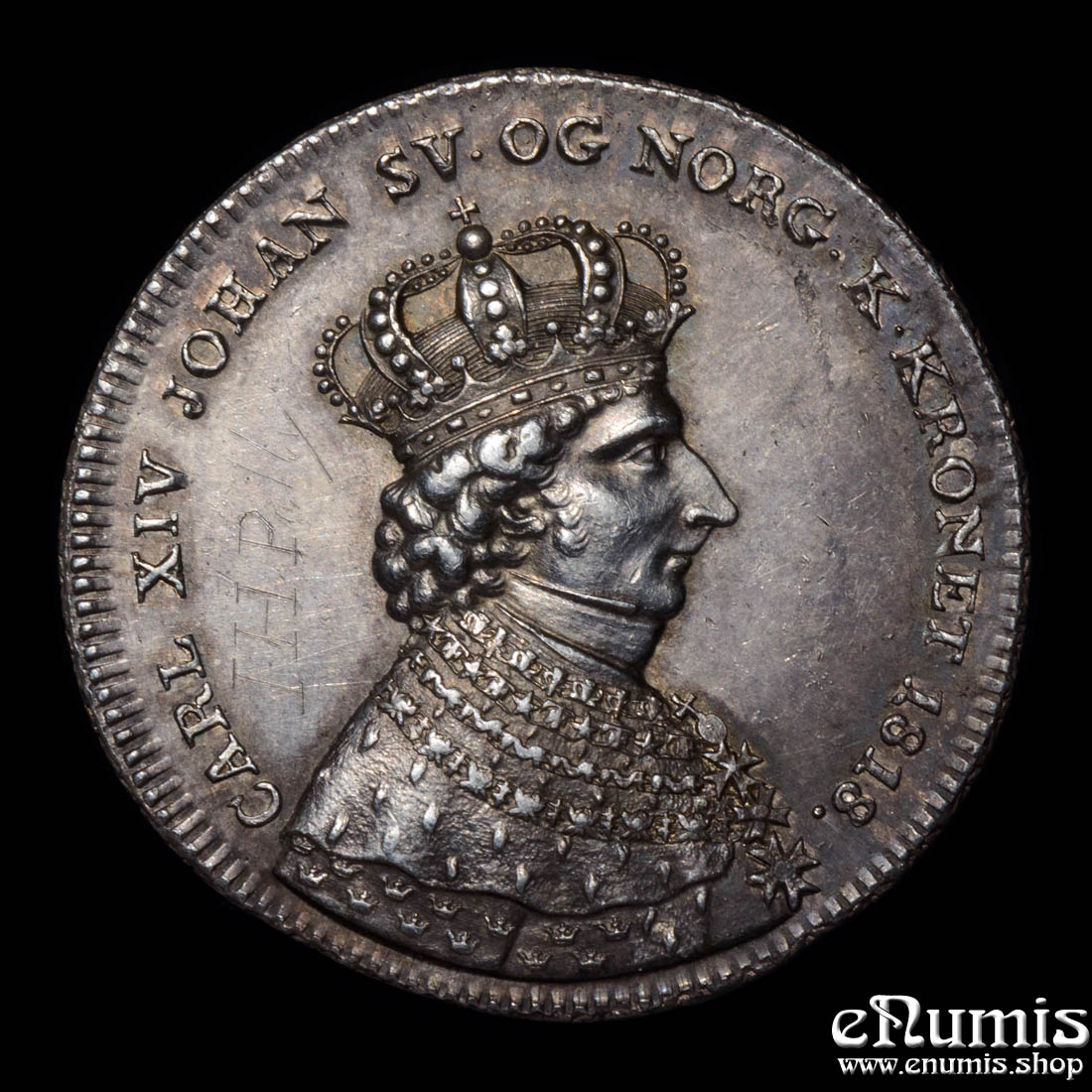 SWEDEN, Carl XIV, 1/3 Riksdaler 1818, Kastmynt, small bust, Rare, aUNC SWEDEN, Carl XIV, 1/3 Riksdaler 1818, Kastmynt, small bust, Rare, aUNC