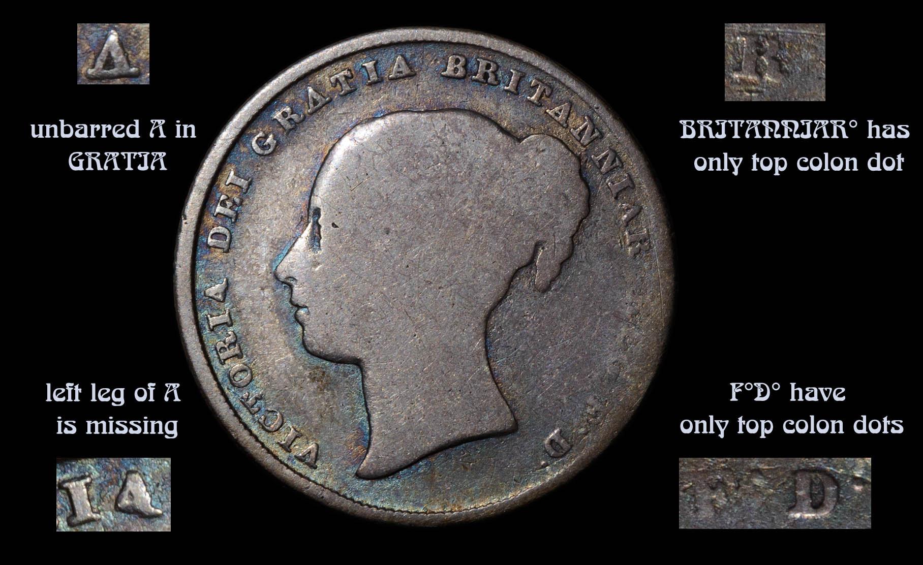 Great Britain, Victoria, Shilling 1839, Scarce type: no dots, Fine