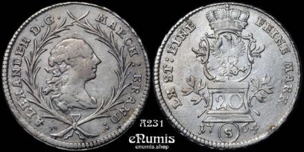 GERMANY Brandenburg Ansbach, Alexander, 20 Kreuzer 1764, Variant, aXF
