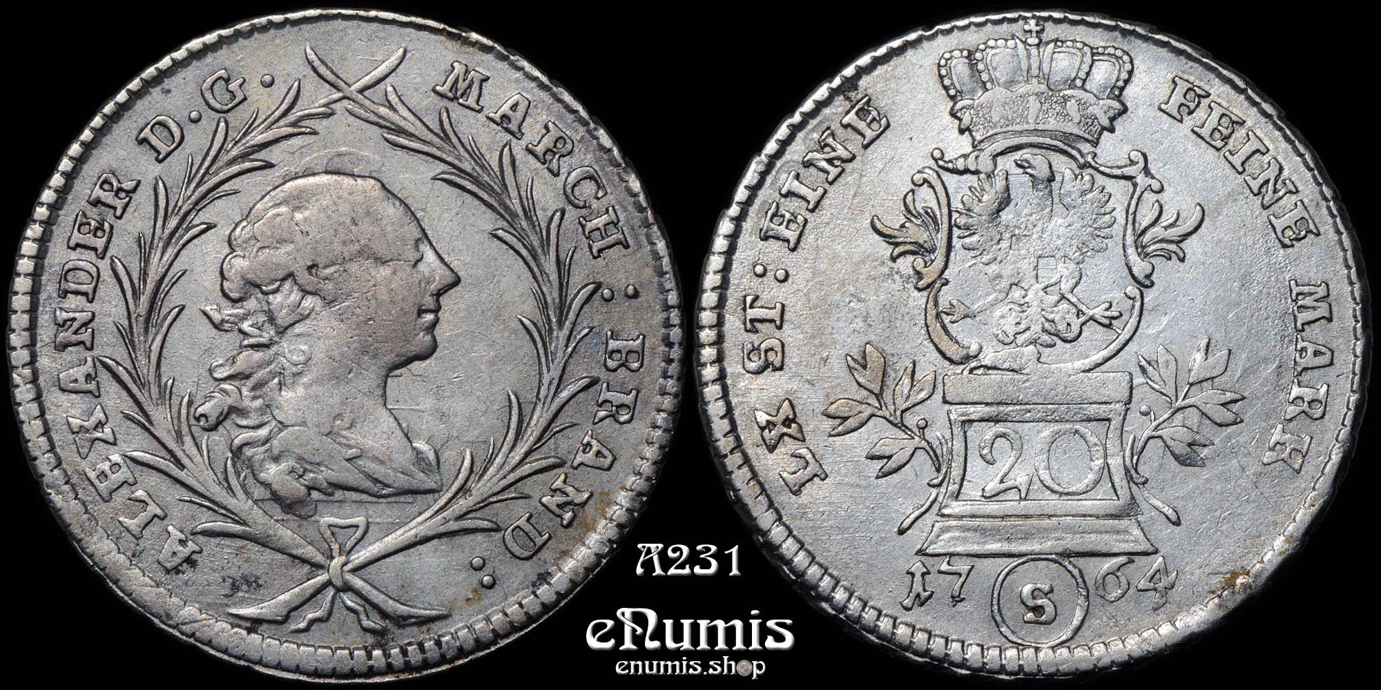 GERMANY Brandenburg Ansbach, Alexander, 20 Kreuzer 1764, Variant, aXF