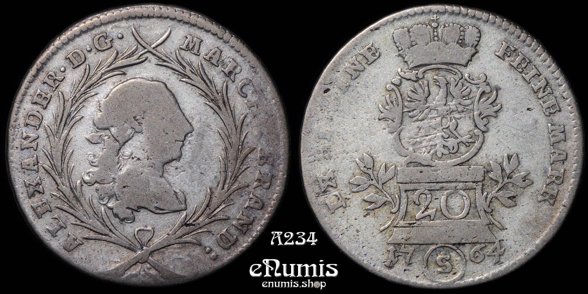 GERMANY Brandenburg Ansbach, Alexander, 20 Kreuzer 1764, Variant, aVF