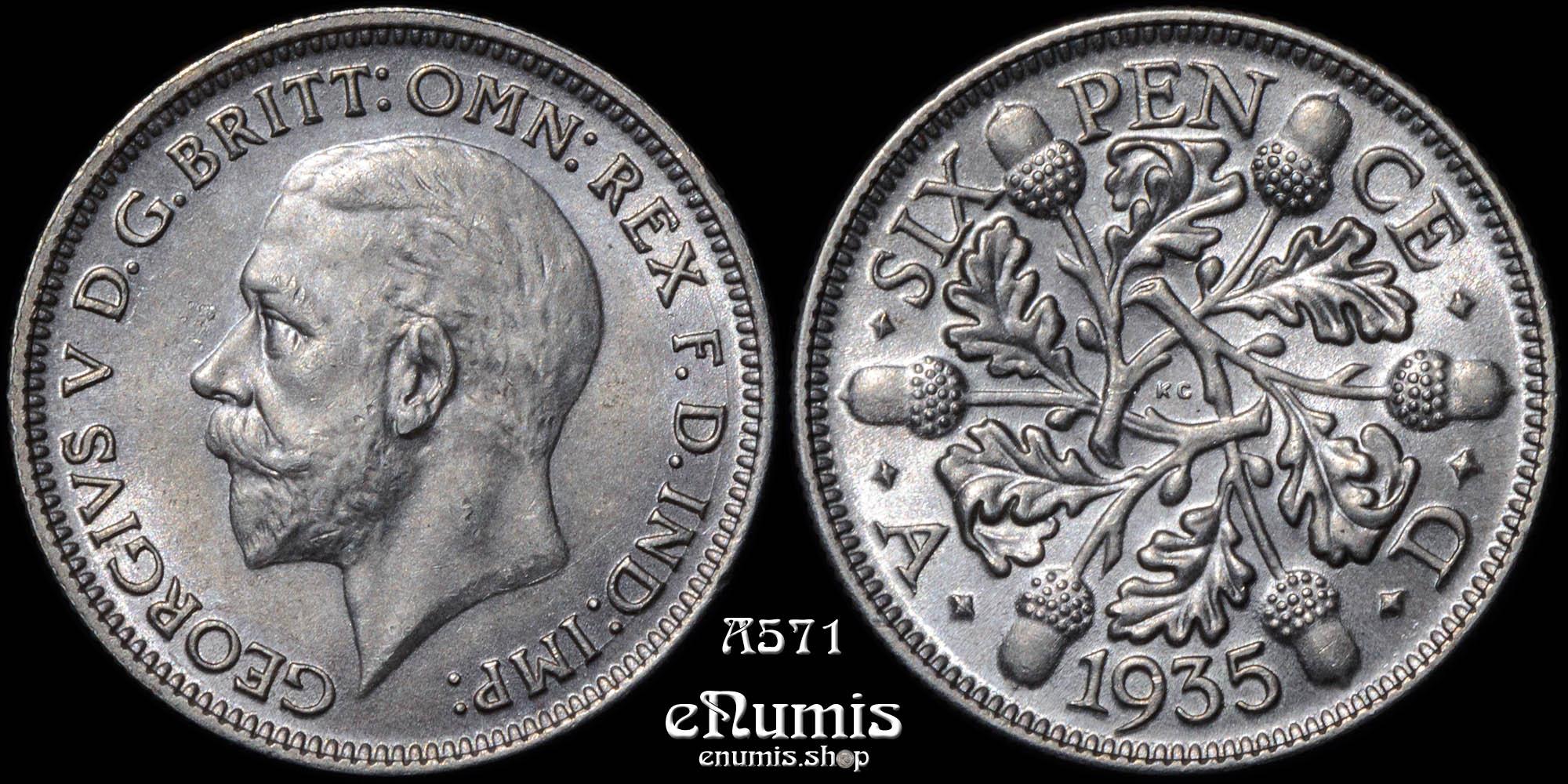 Great Britain, George V, Sixpence 1935, UNC