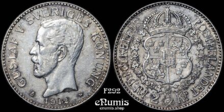 SWEDEN, Gustaf V, 2 Kronor 1912, low mintage, XF/XF+