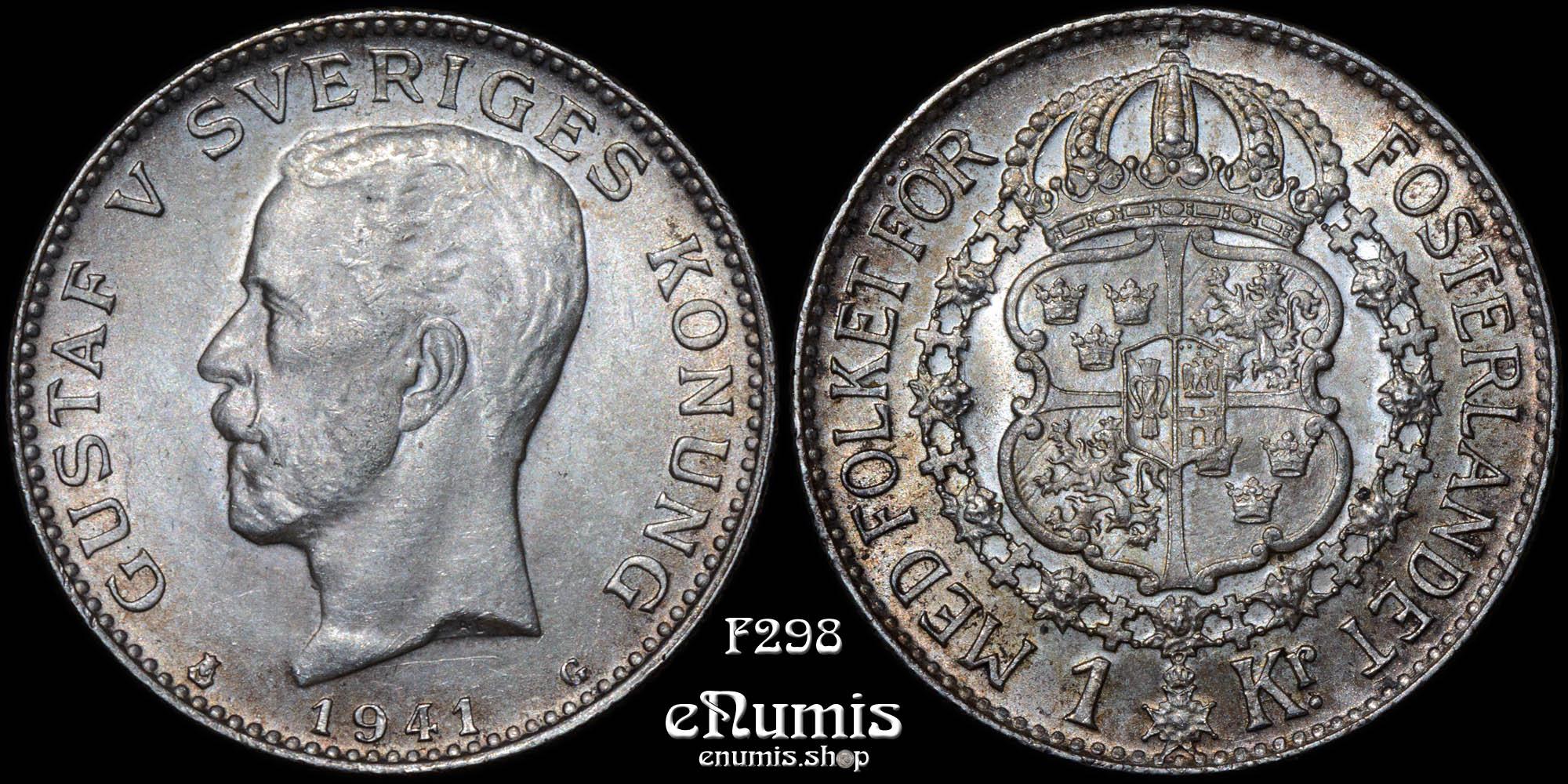 SWEDEN, Gustaf V, 1 Krona 1941, silver, UNC