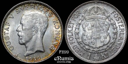 SWEDEN, Gustaf V, 1 Krona 1939, silver, UNC