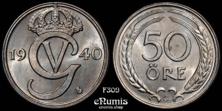 SWEDEN, Gustaf V, 50 Ore 1940, UNC
