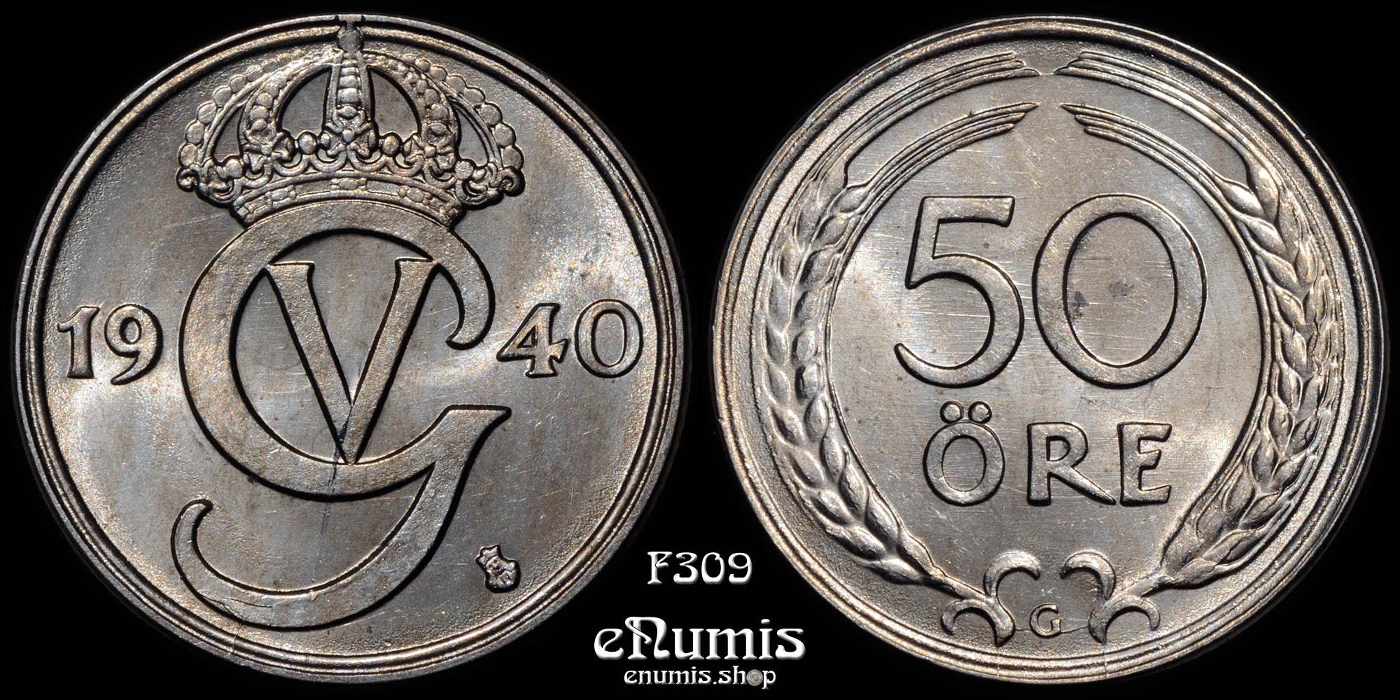 SWEDEN, Gustaf V, 50 Ore 1940, UNC
