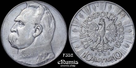 POLAND, 10 Zlotych 1936, Pilsudski, VF-XF