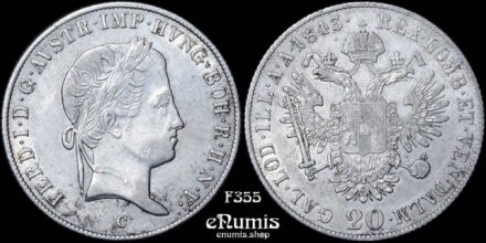 AUSTRIA, Ferdinand I, 20 Kreuzer 1843 C, Prague, VF-XF