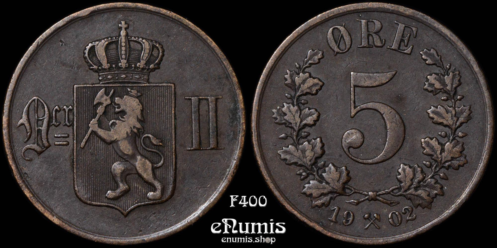 NORWAY, Oscar II, 5 Ore 1902, VF+