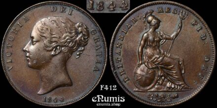 Great Britain, Victoria, Penny 1844, double date, VF-XF