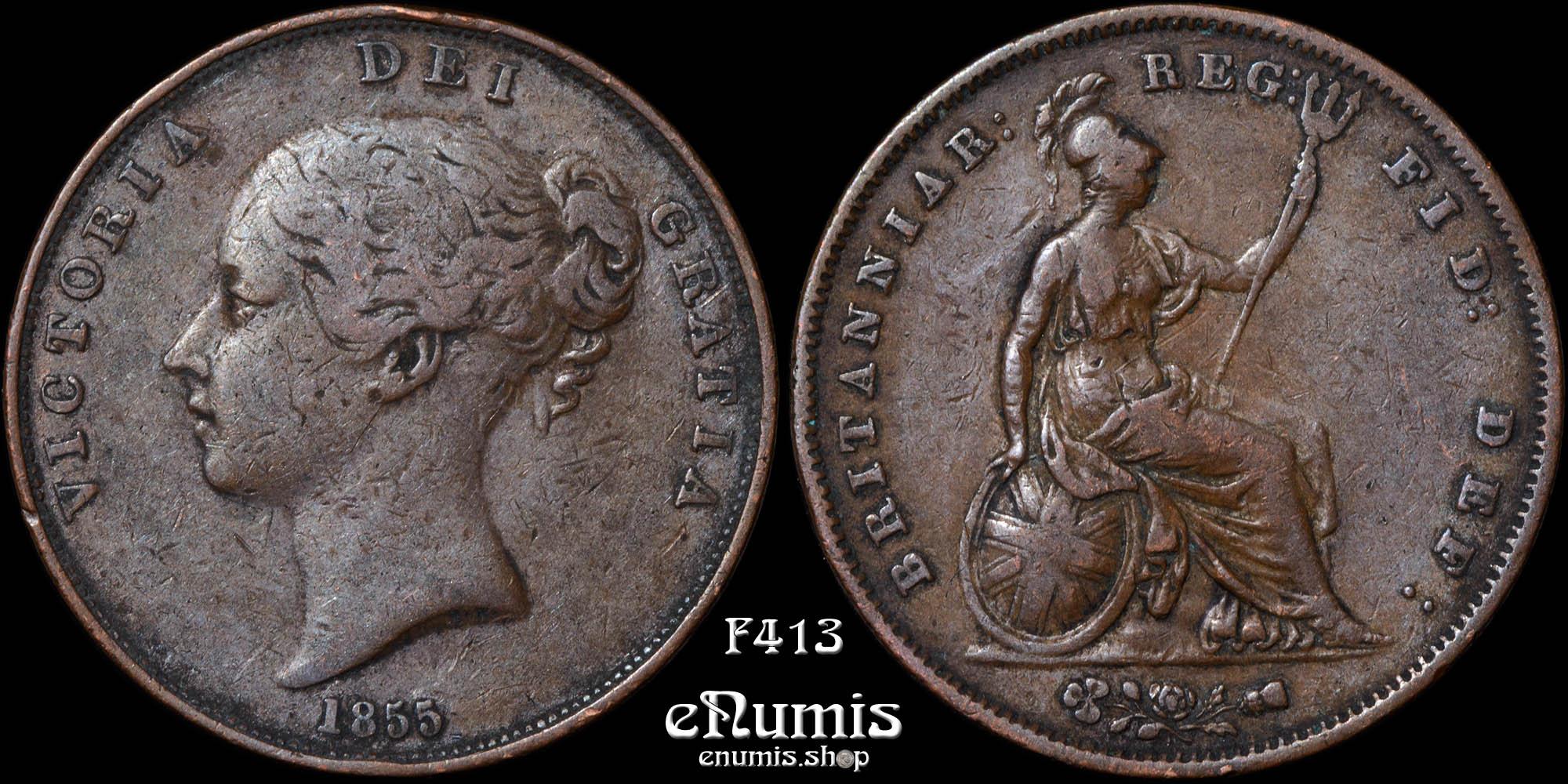 Great Britain, Victoria, Penny 1855, Ornamental Trident, VF