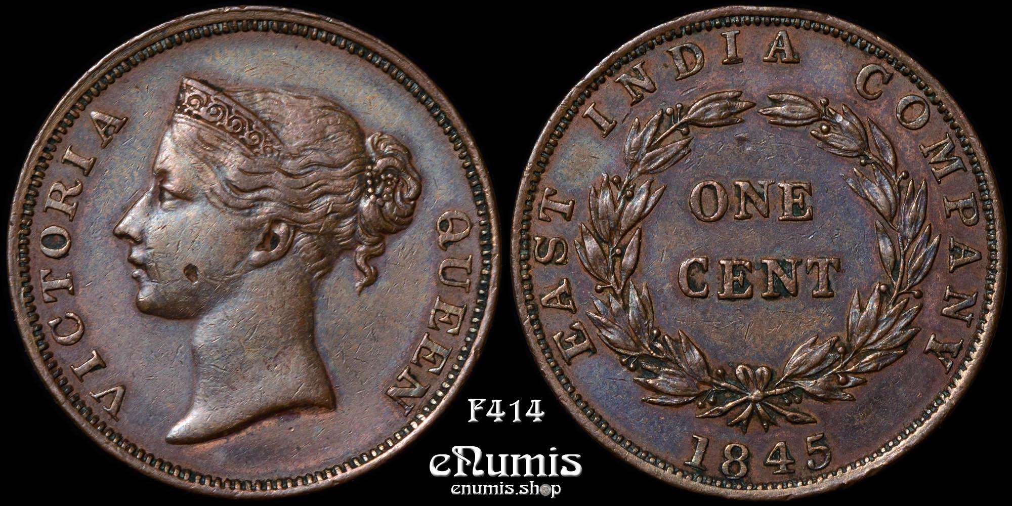 Straits Settlements, Victoria, 1 Cent 1845, XF+ Straits Settlements, Victoria, 1 Cent 1845, XF+