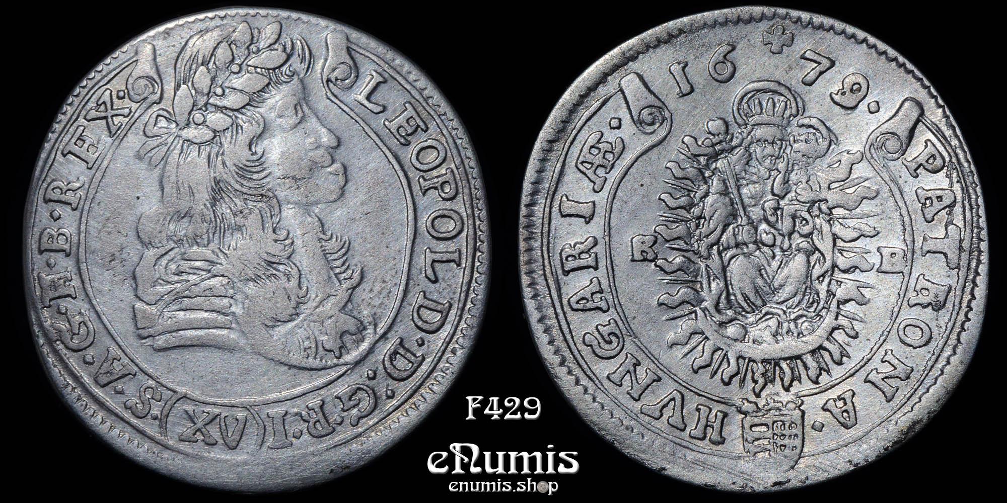 AUSTRIA, HUNGARY, Leopold I, 15 Kreuzer Krajcár 1679 /8 KB, Kremnitz, VF-XF