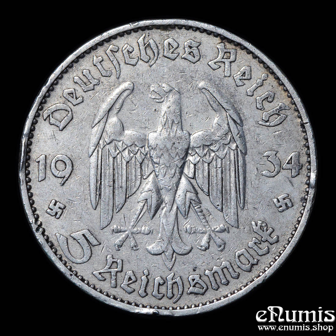 Germany, Third Reich, 5 Mark 1934 D, Munich, Garrison Church, VF