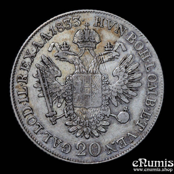 Austria, Franz I, 20 Kreuzer 1833 C, Prague, VF/VF+ • eNumis