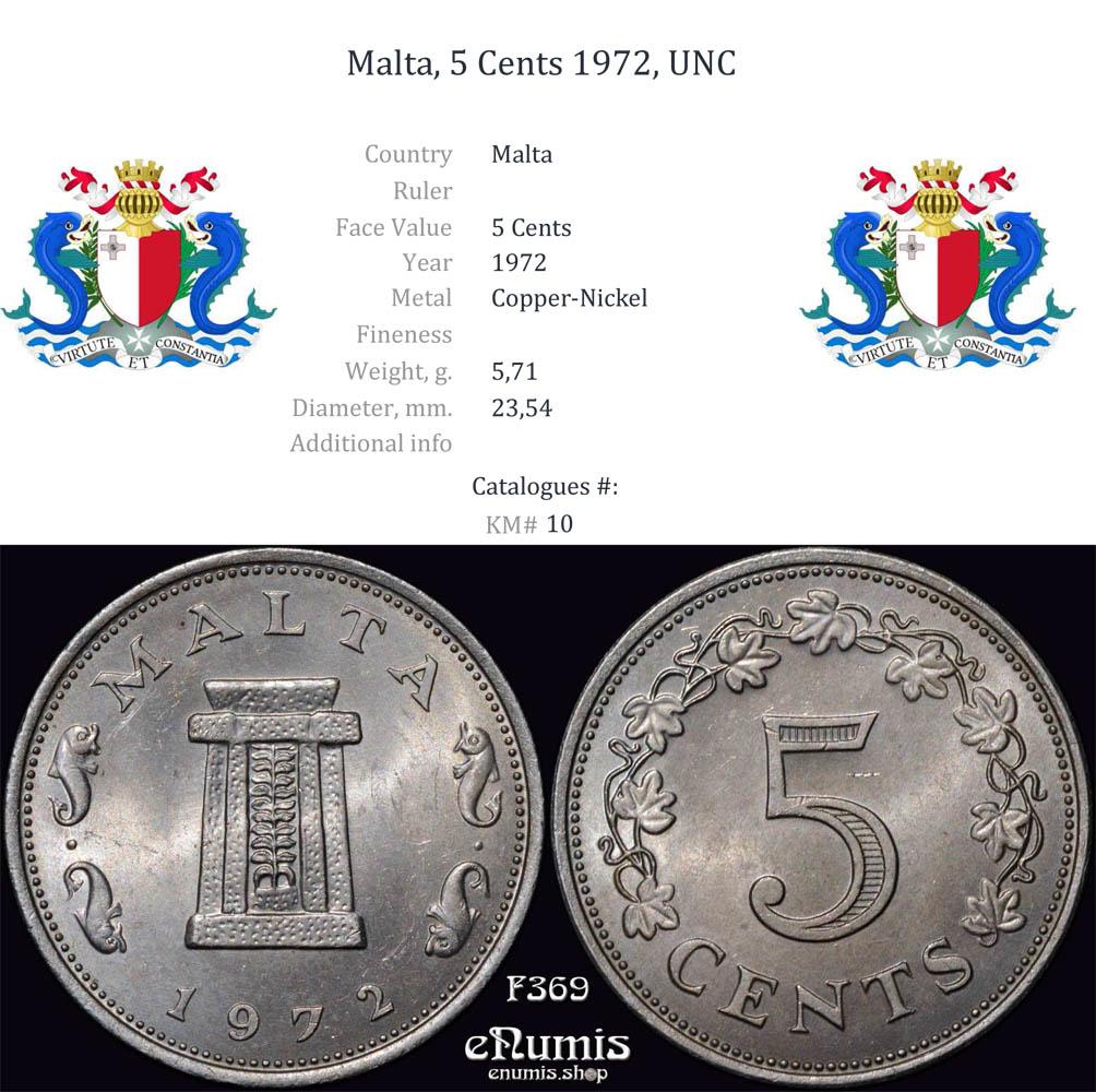 Malta, 5 Cents 1972, UNC Malta, 5 Cents 1972, UNC