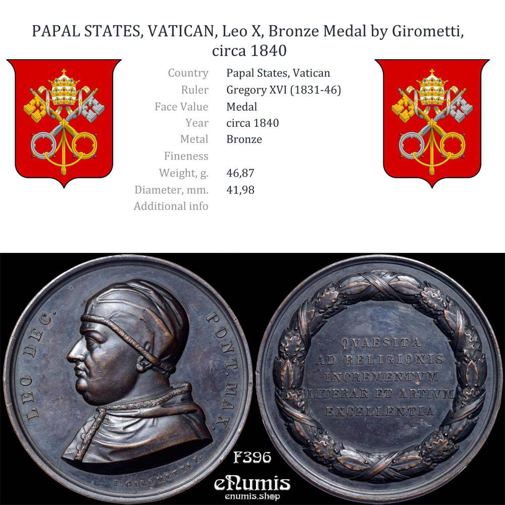 PAPAL STATES, VATICAN, Leo X, Bronze Medal by Girometti, circa 1840