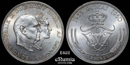 DENMARK, Frederick IX, 5 Kroner 1960, Silver Wedding Anniversary, UNC
