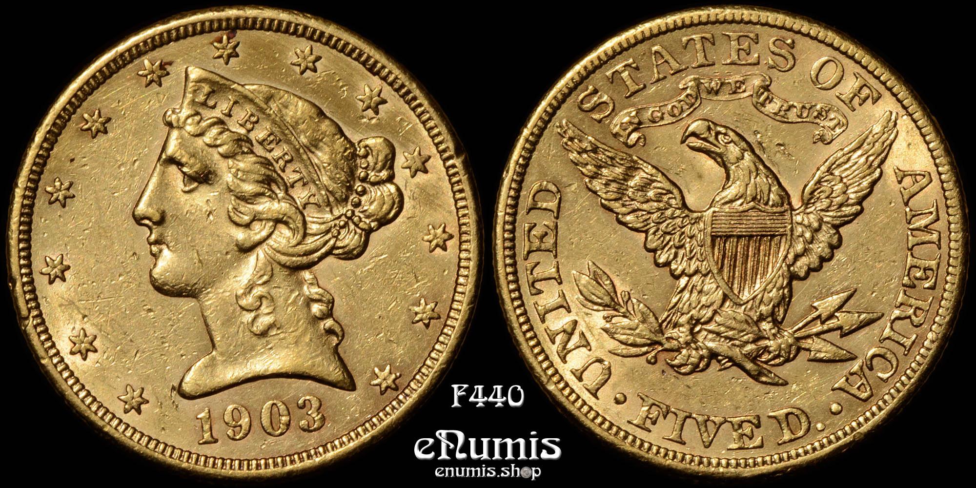 USA, $5 5 Dollars 1903, Coronet Head, Half Eagle, Gold, XF-UNC