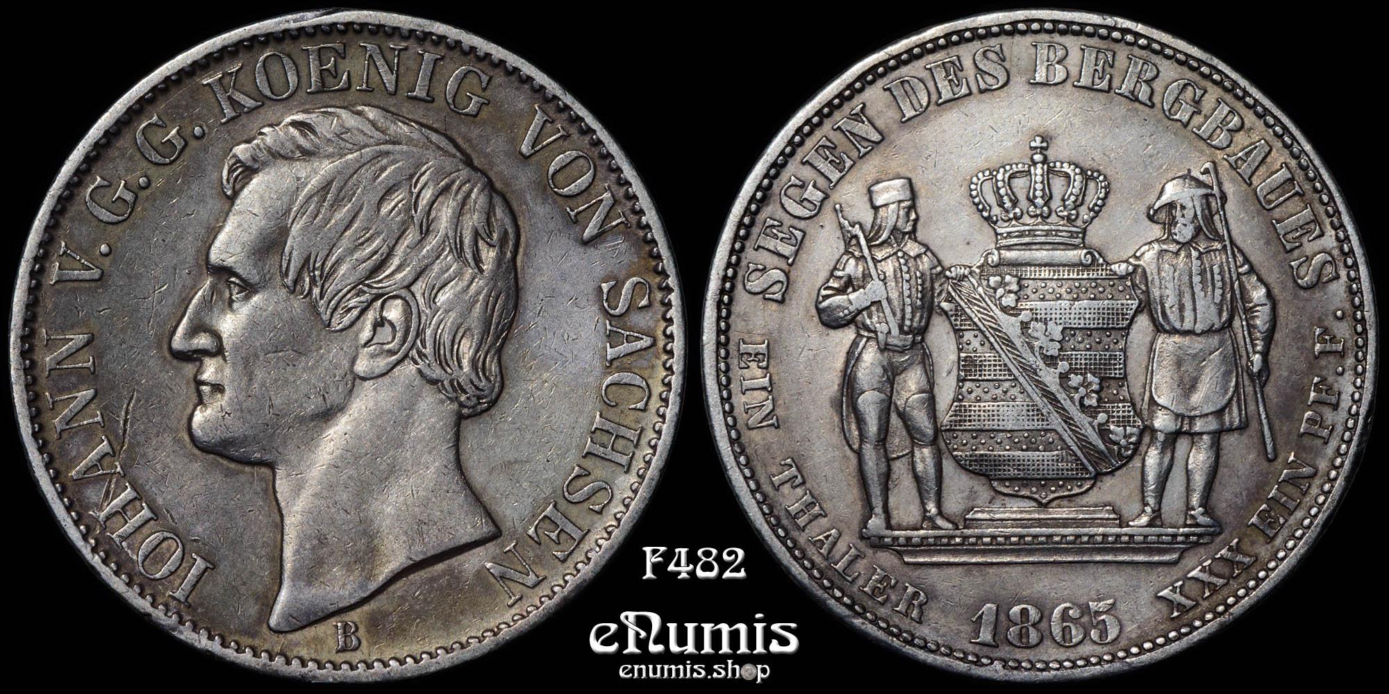 GERMANY SAXONY, Johann, Taler 1865, Mining, VF-XF GERMANY SAXONY, Johann, Taler 1865, Mining, VF-XF