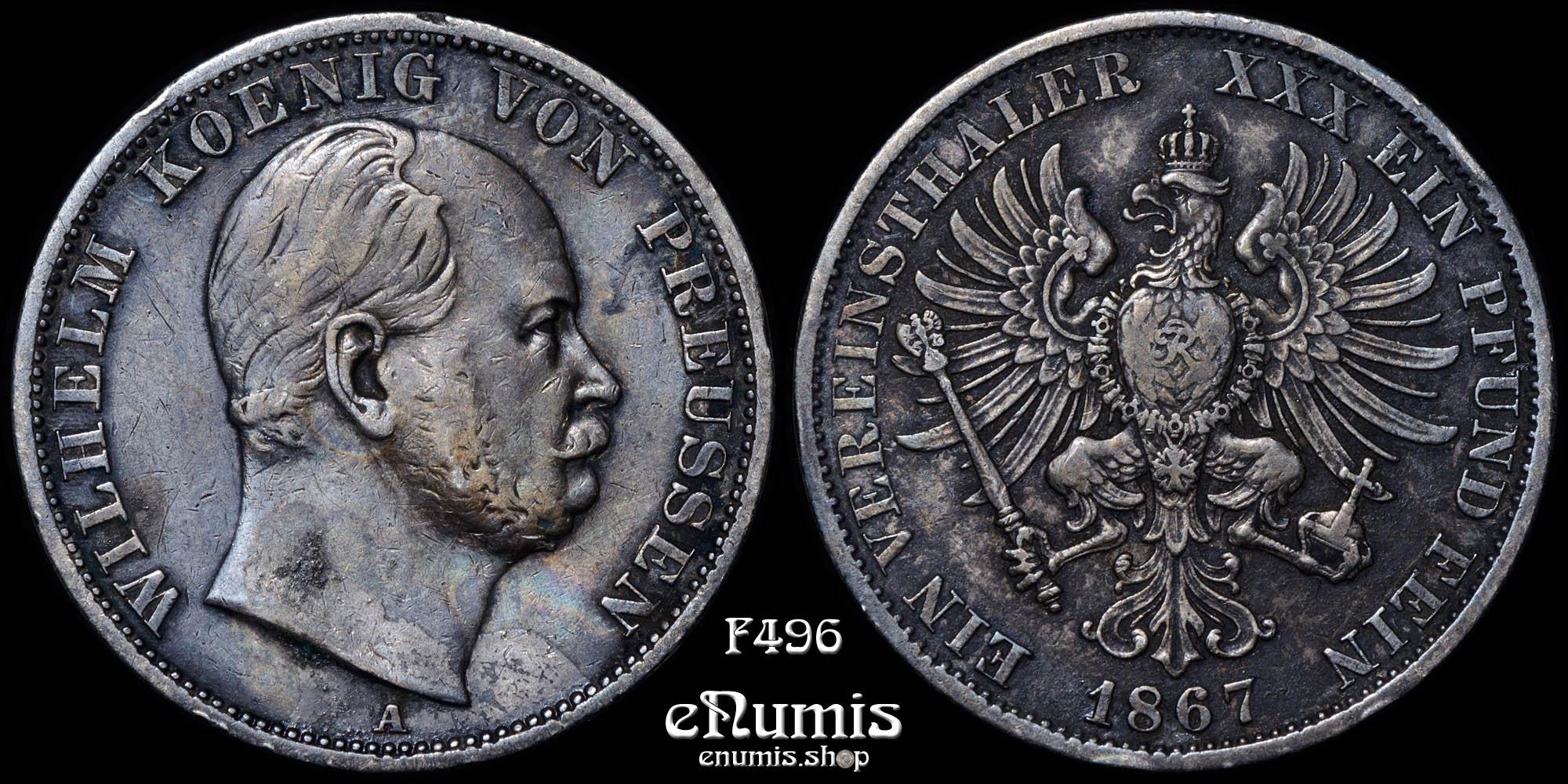 GERMANY PRUSSIA, Wilhelm I, Taler 1867, toned, VF+