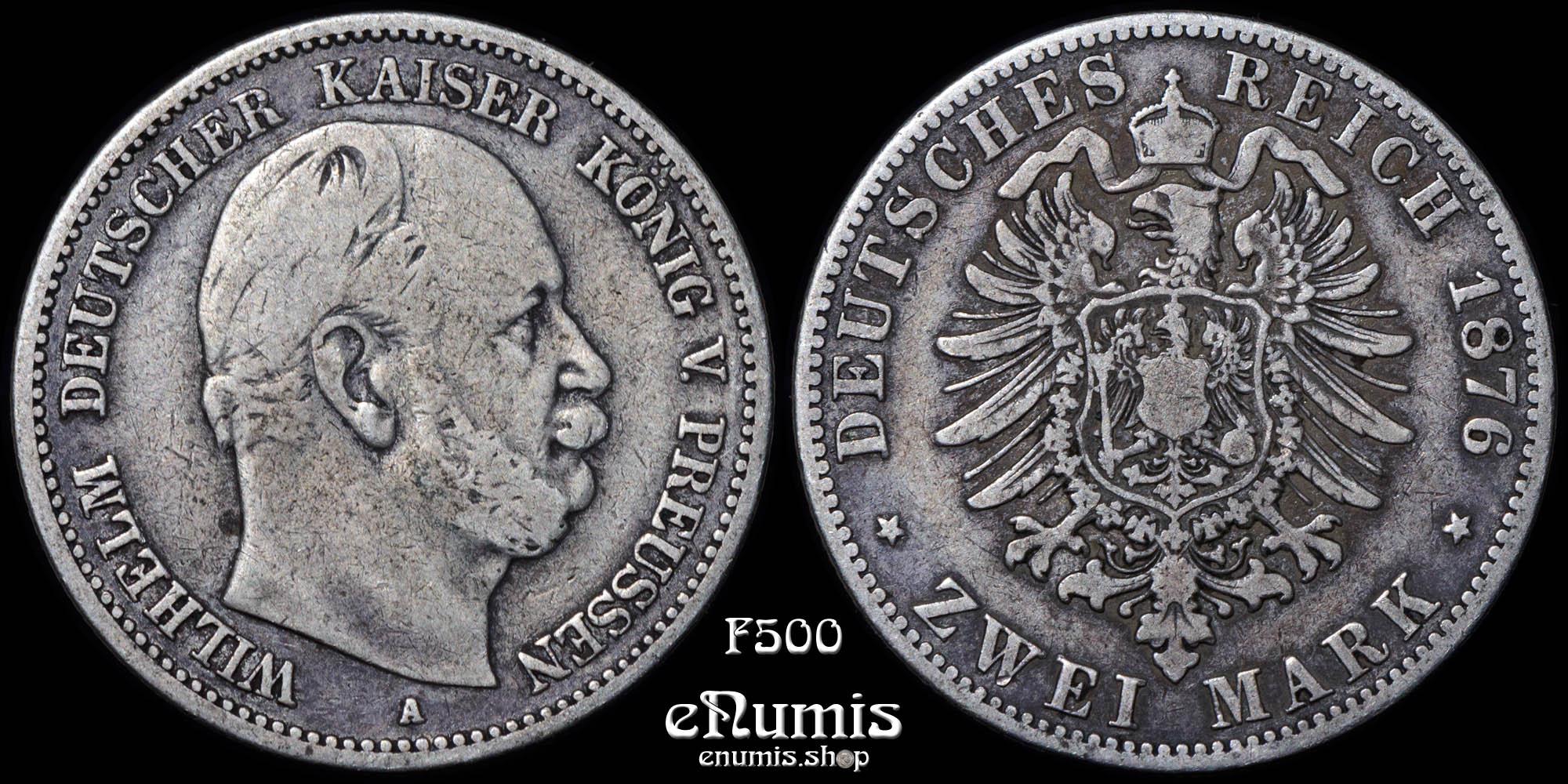 GERMANY PRUSSIA, Wilhelm I, 2 Mark 1876, VF GERMANY PRUSSIA, Wilhelm I, 2 Mark 1876, VF
