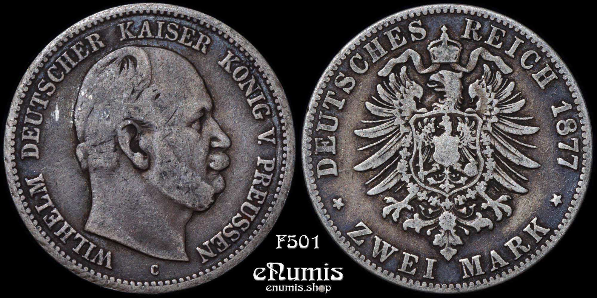 GERMANY PRUSSIA, Wilhelm I, 2 Mark 1877 C, Frankfurt, VF GERMANY PRUSSIA, Wilhelm I, 2 Mark 1877 C, Frankfurt, VF