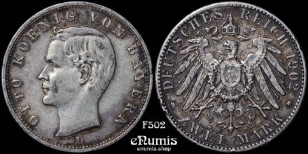 GERMANY BAVARIA, Otto, 2 Mark 1902, VF-XF