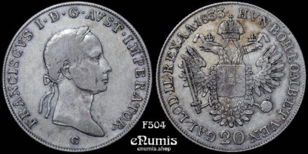 AUSTRIA, Franz I, 20 Kreuzer 1833 C, Prague, VF/VF+