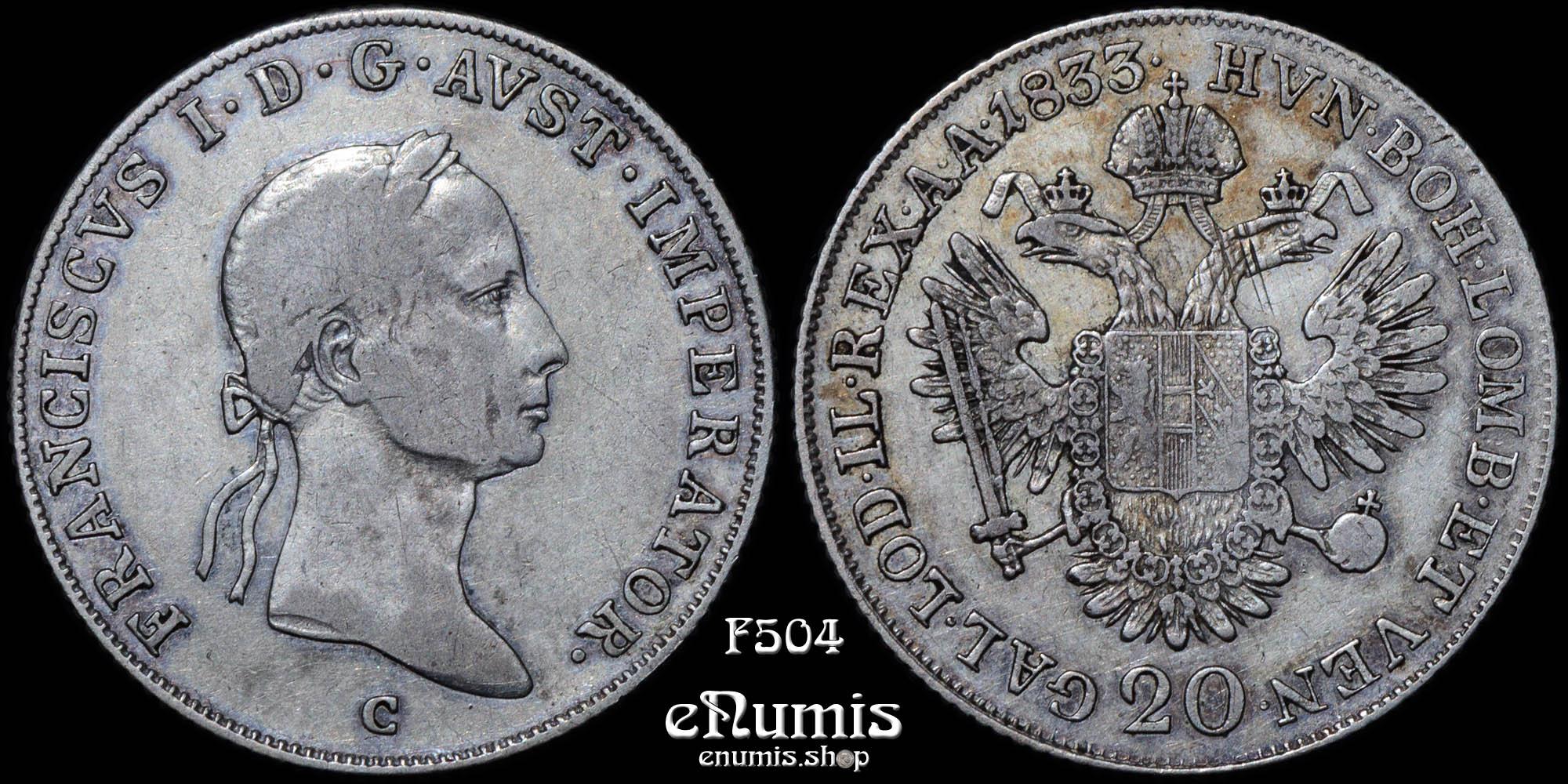 AUSTRIA, Franz I, 20 Kreuzer 1833 C, Prague, VF/VF+