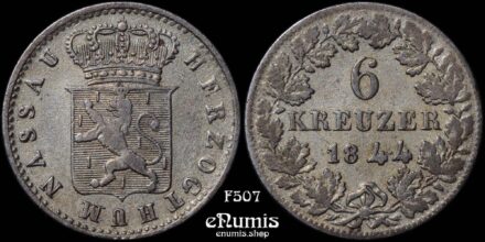 GERMANY NASSAU, Adolph, 6 Kreuzer 1844, XF
