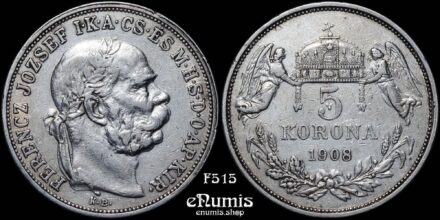 HUNGARY, Franz Joseph I, 5 Korona 1908, VF-XF