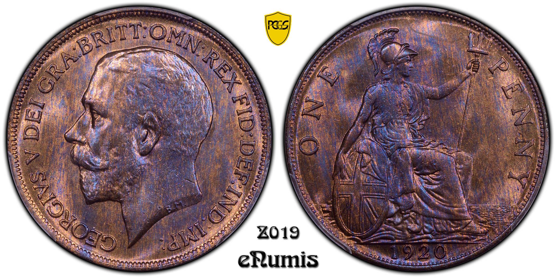 Great Britain, George V, Penny 1920, PCGS MS 64 RB