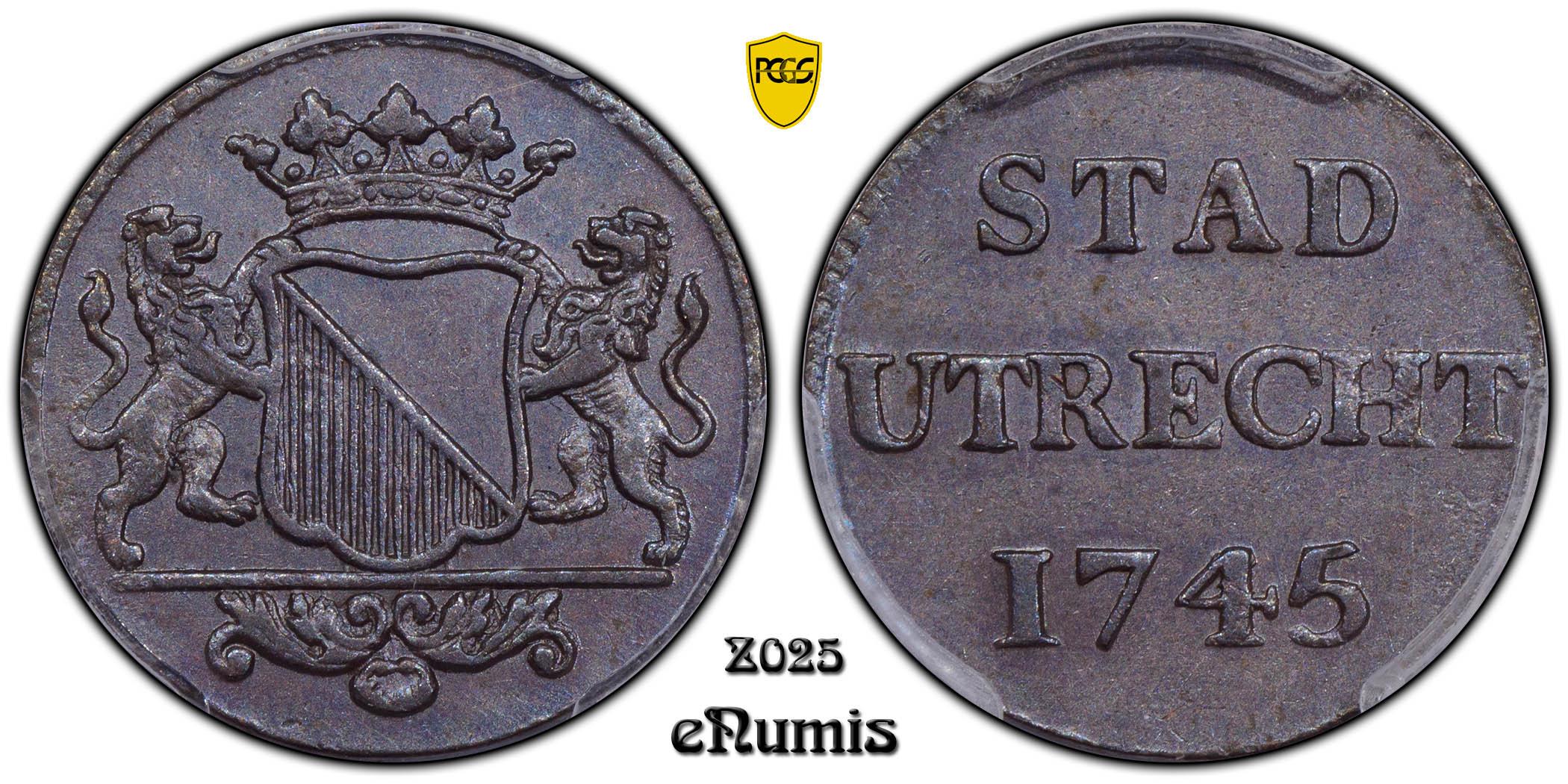 Netherlands, Utrecht, Duit 1745, Top Pop, PCGS MS 63 BN Netherlands, Utrecht, Duit 1745, Top Pop, PCGS MS 63 BN