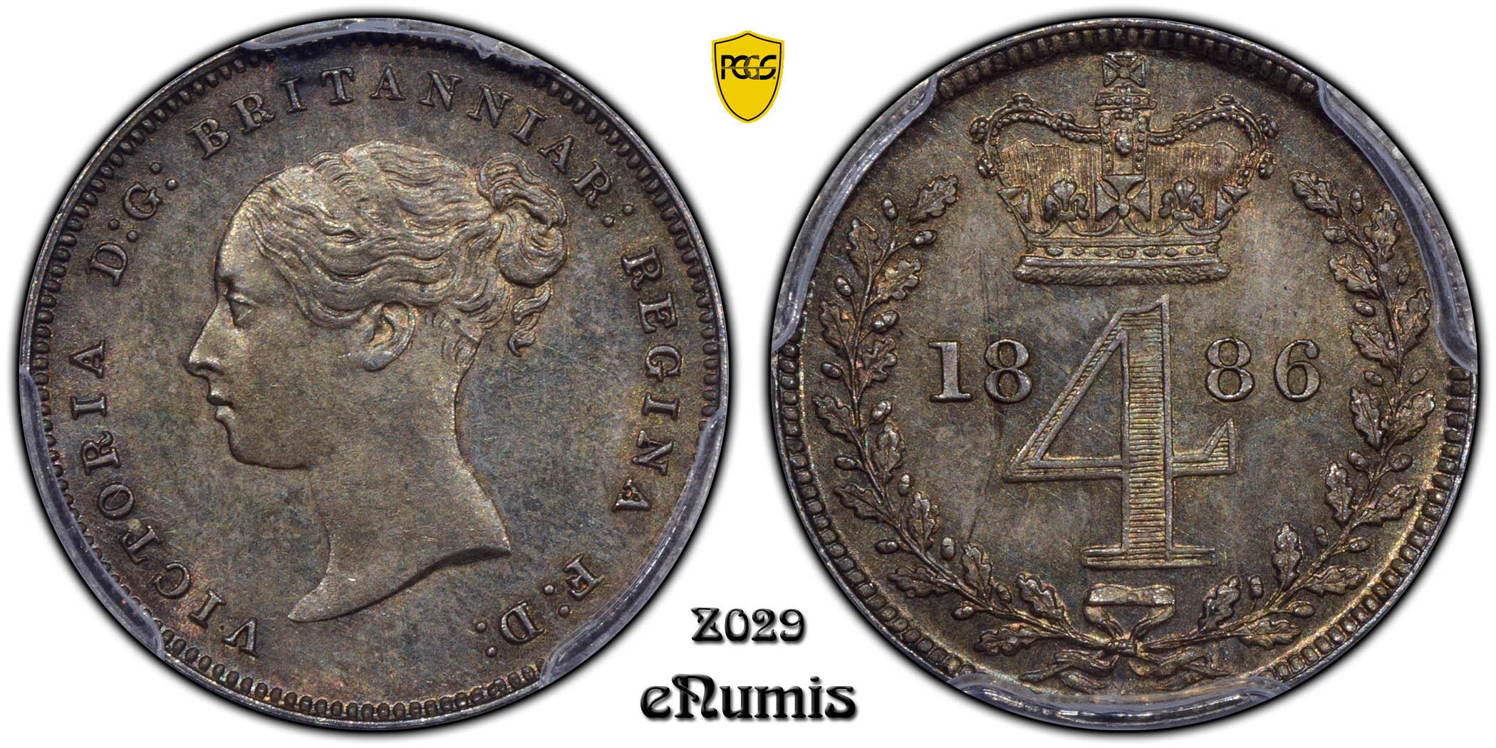 Great Britain, Victoria, Maundy 4 Pence 1886, nicely toned, PCGS PL 64