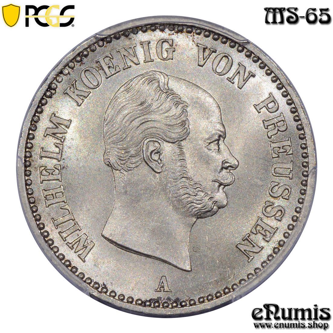GERMANY PRUSSIA, Wilhelm I, 1/6 Taler 1862, PCGS MS 65